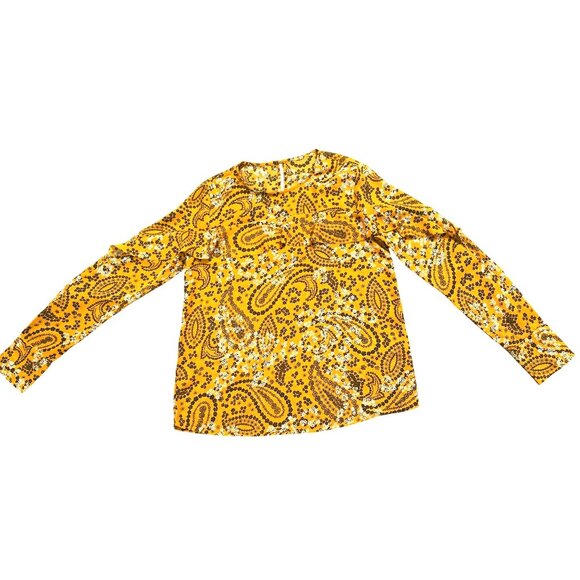 Abercrombie Fitch XS Mustard Paisley Floral Long Sleeve Ruffle Sheer Light Blous - Picture 13 of 14